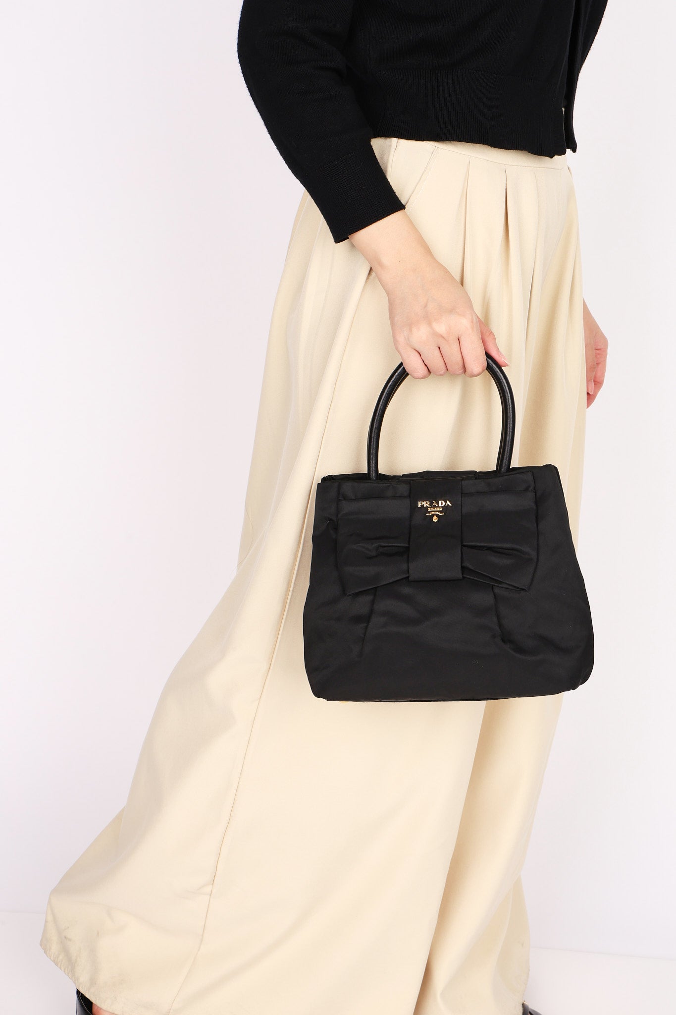 Prada Bow Top Handle Bag Black Nylon