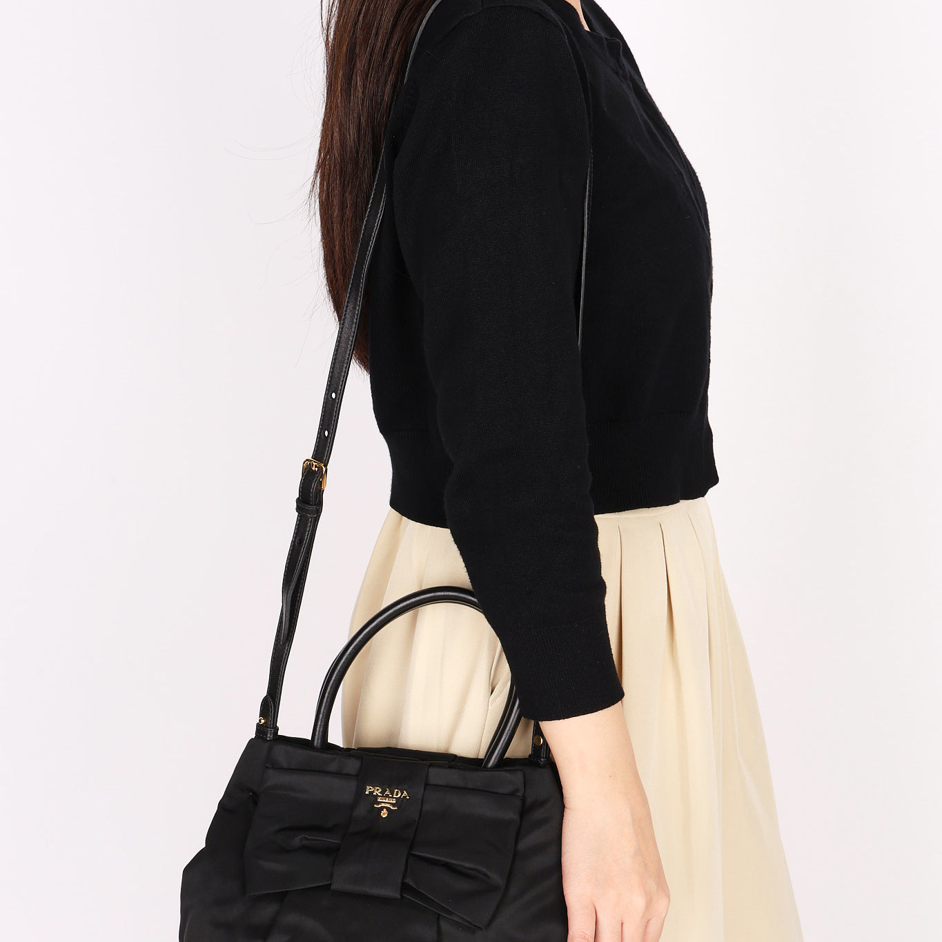 Prada Bow Top Handle Bag Black Nylon