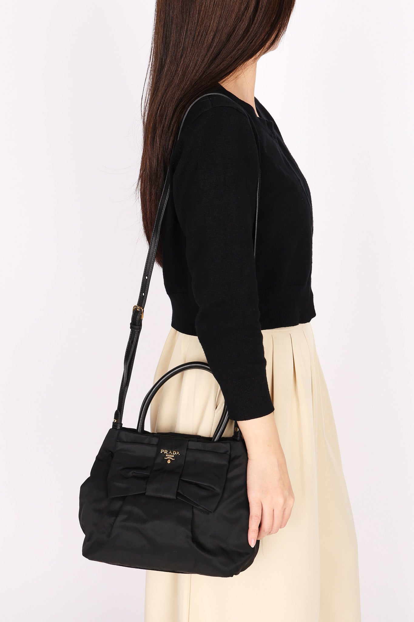 Prada Bow Top Handle Bag Black Nylon