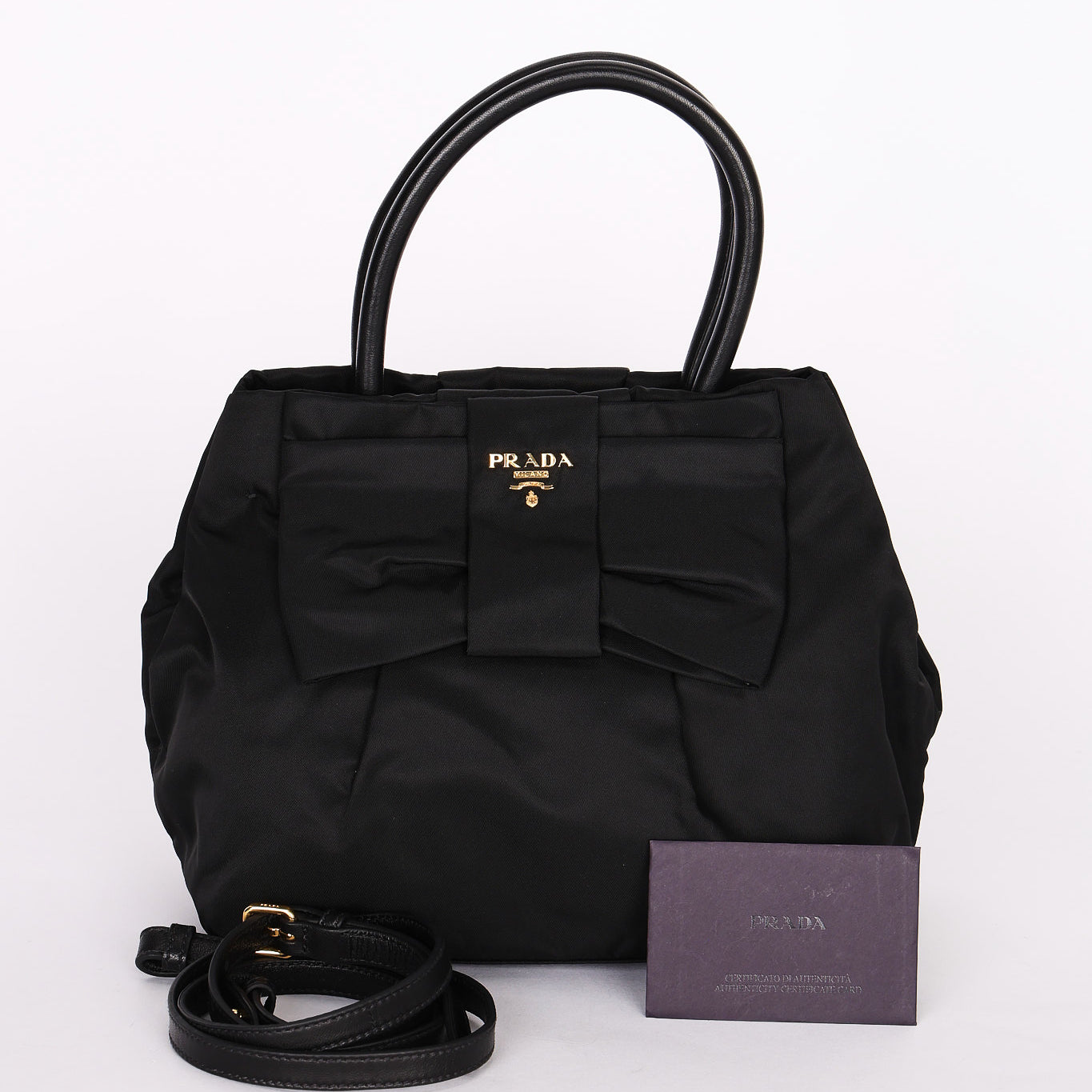 Prada Bow Top Handle Bag Black Nylon