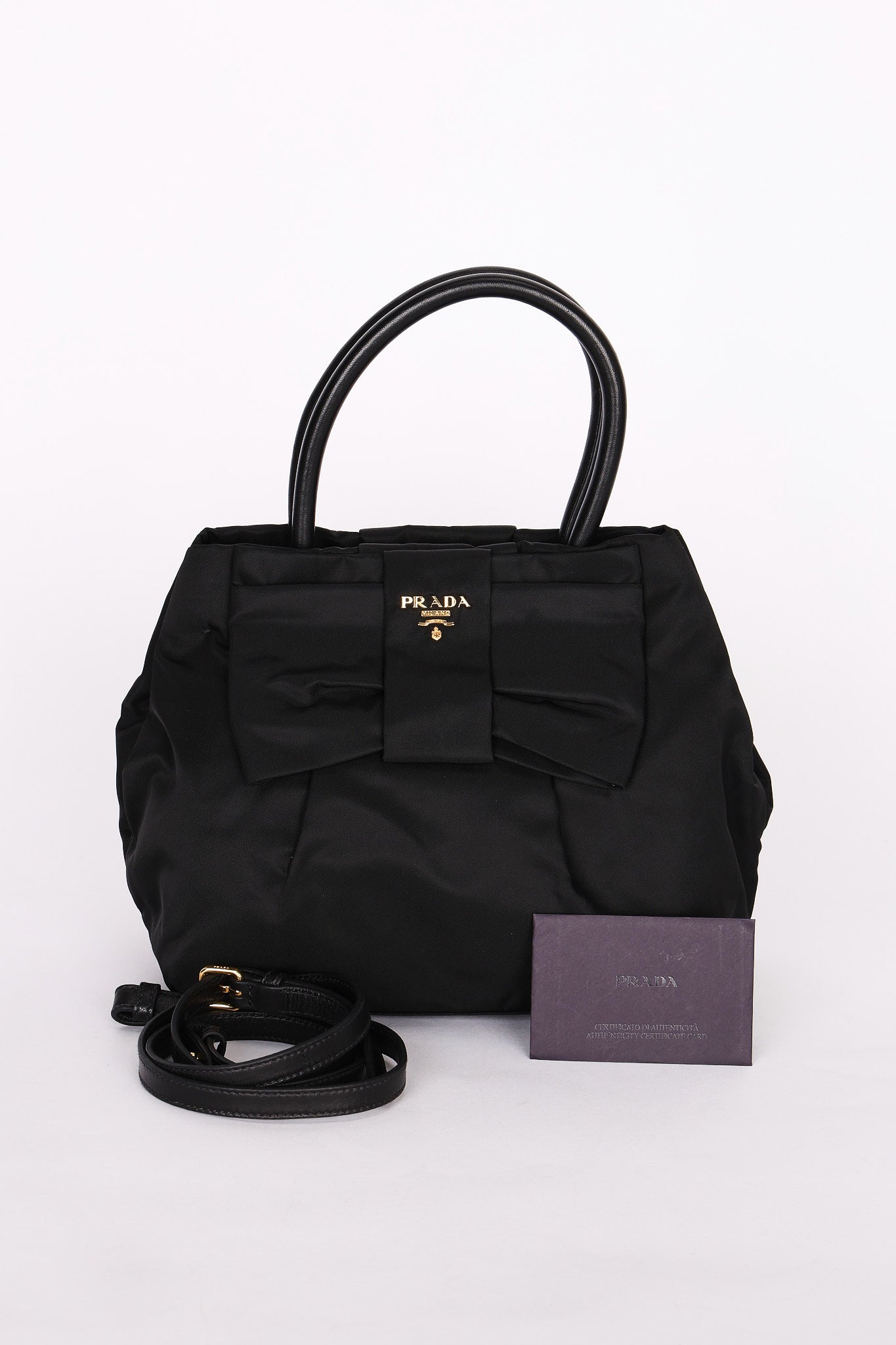 Prada Bow Top Handle Bag Black Nylon