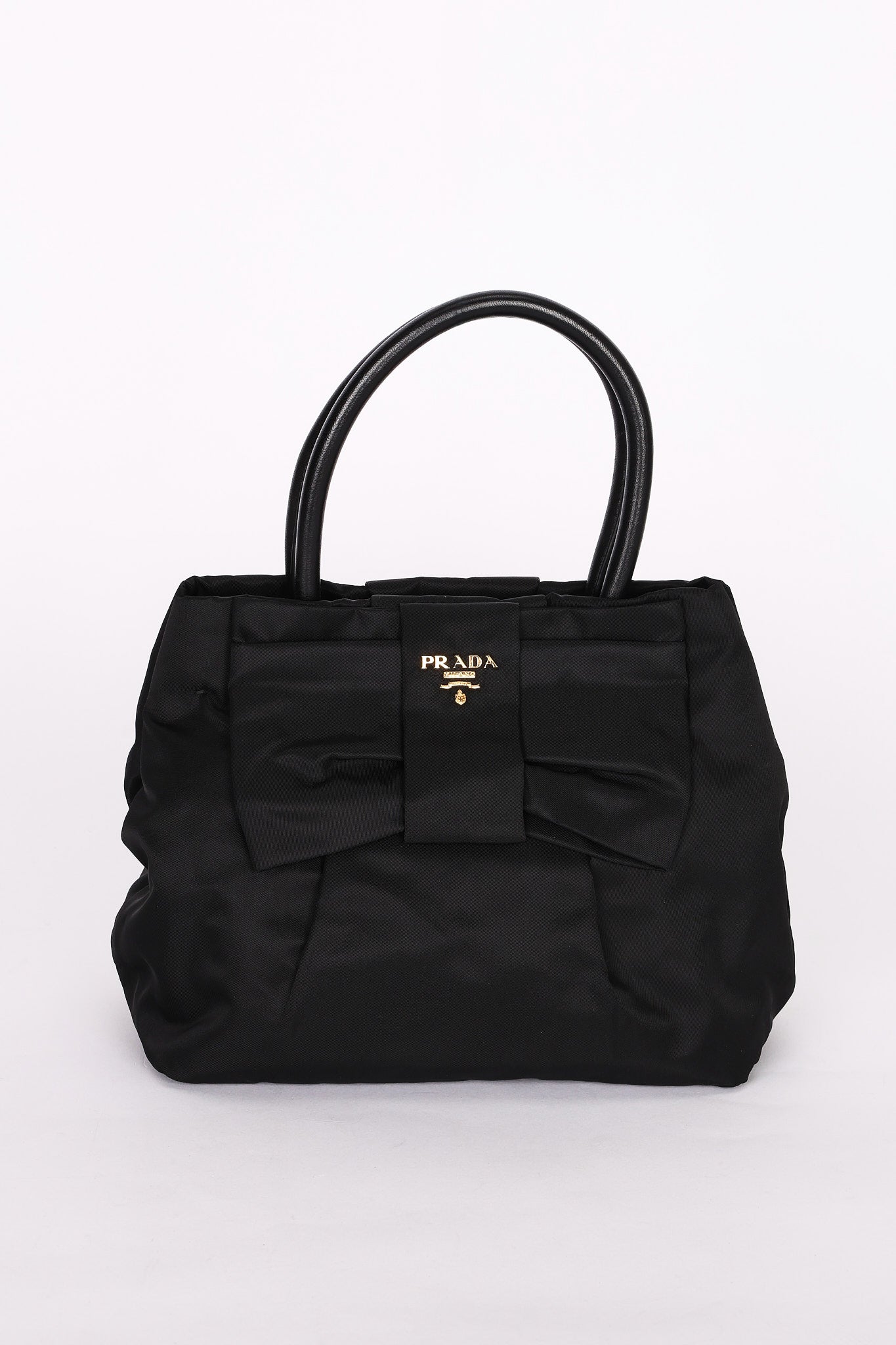 Prada Bow Top Handle Bag Black Nylon