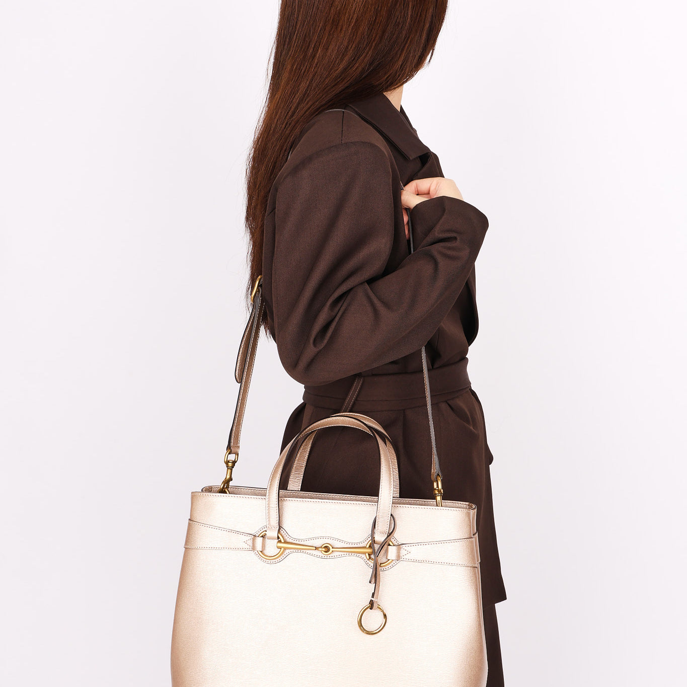 Gucci Bright Bit Convertible Tote Metallic Beige