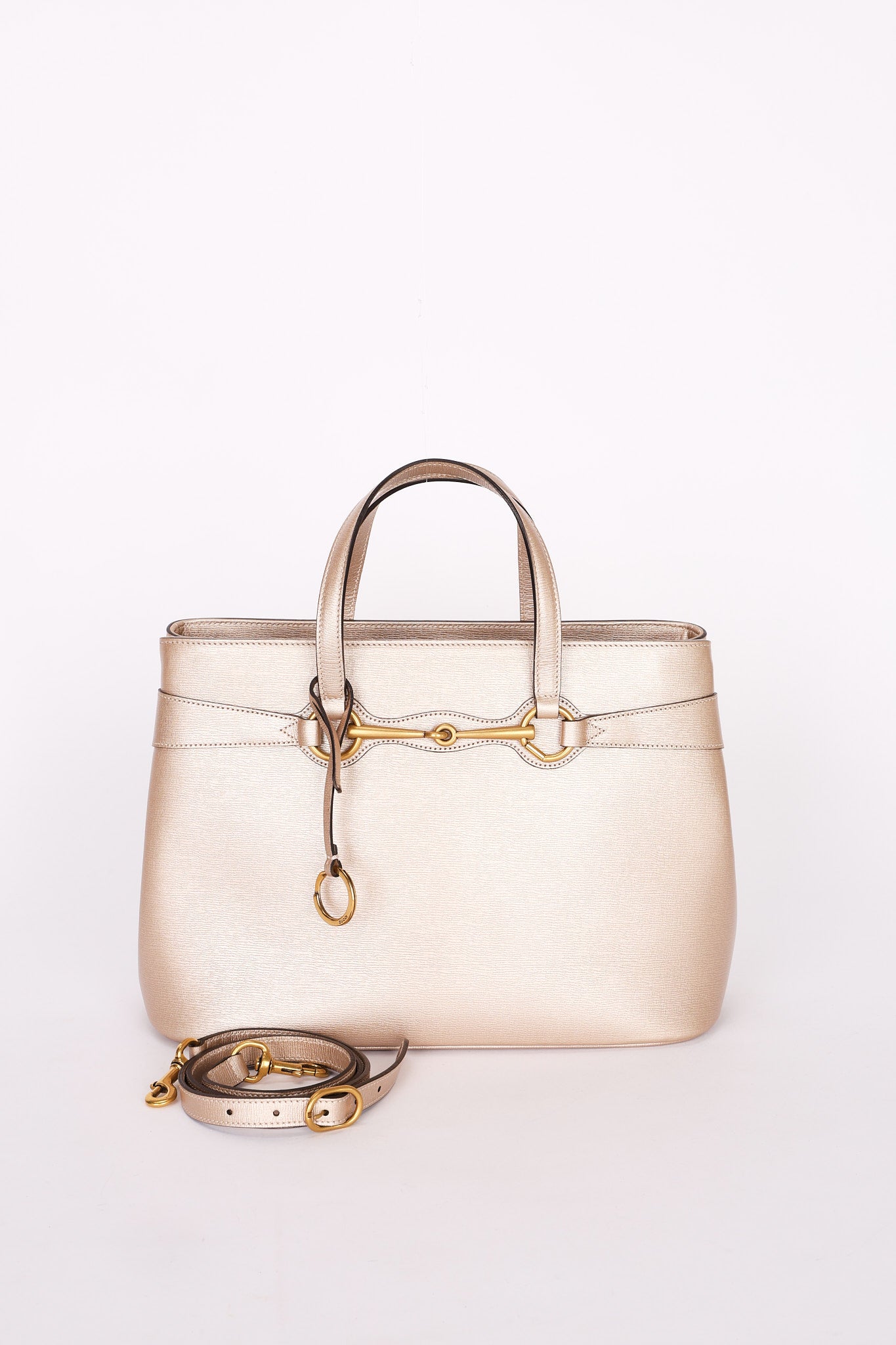 Gucci Bright Bit Convertible Tote Metallic Beige