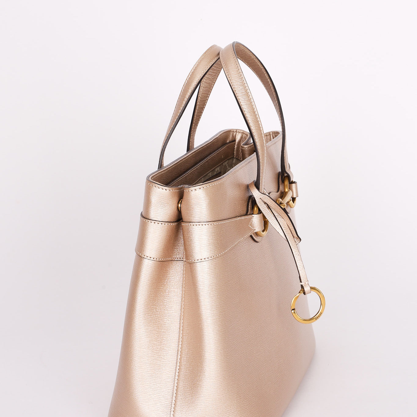 Gucci Bright Bit Convertible Tote Metallic Beige