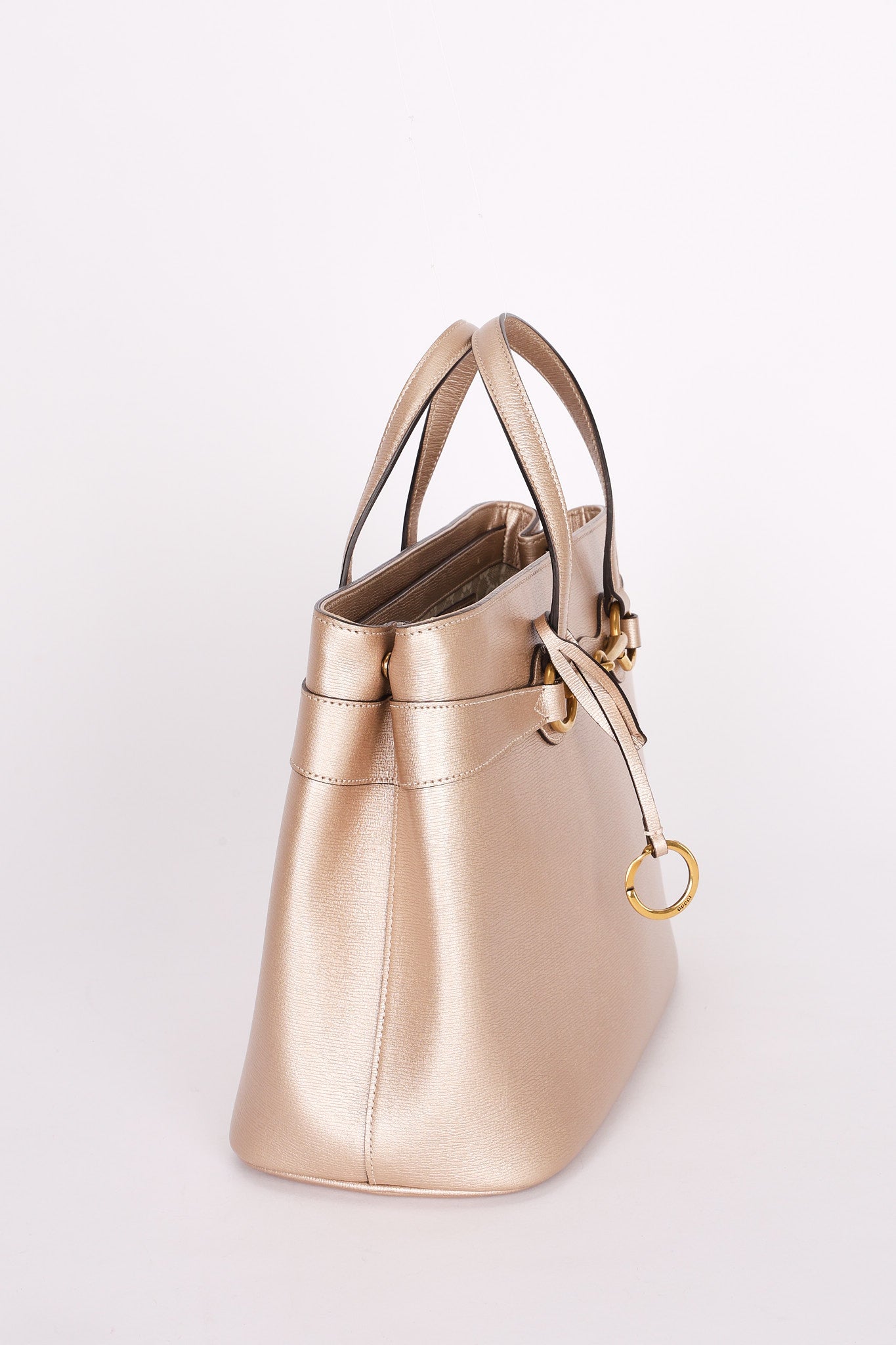 Gucci Bright Bit Convertible Tote Metallic Beige