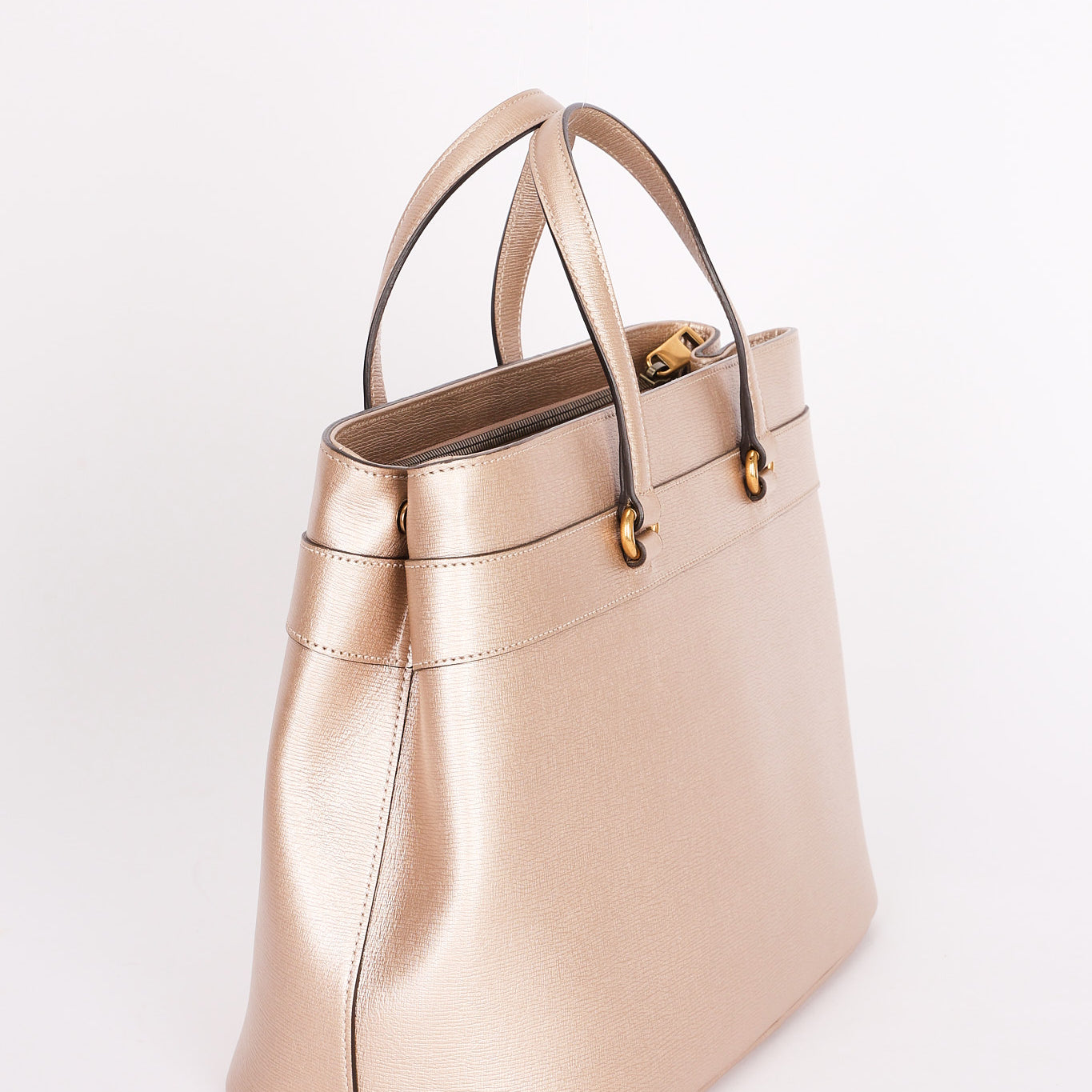 Gucci Bright Bit Convertible Tote Metallic Beige