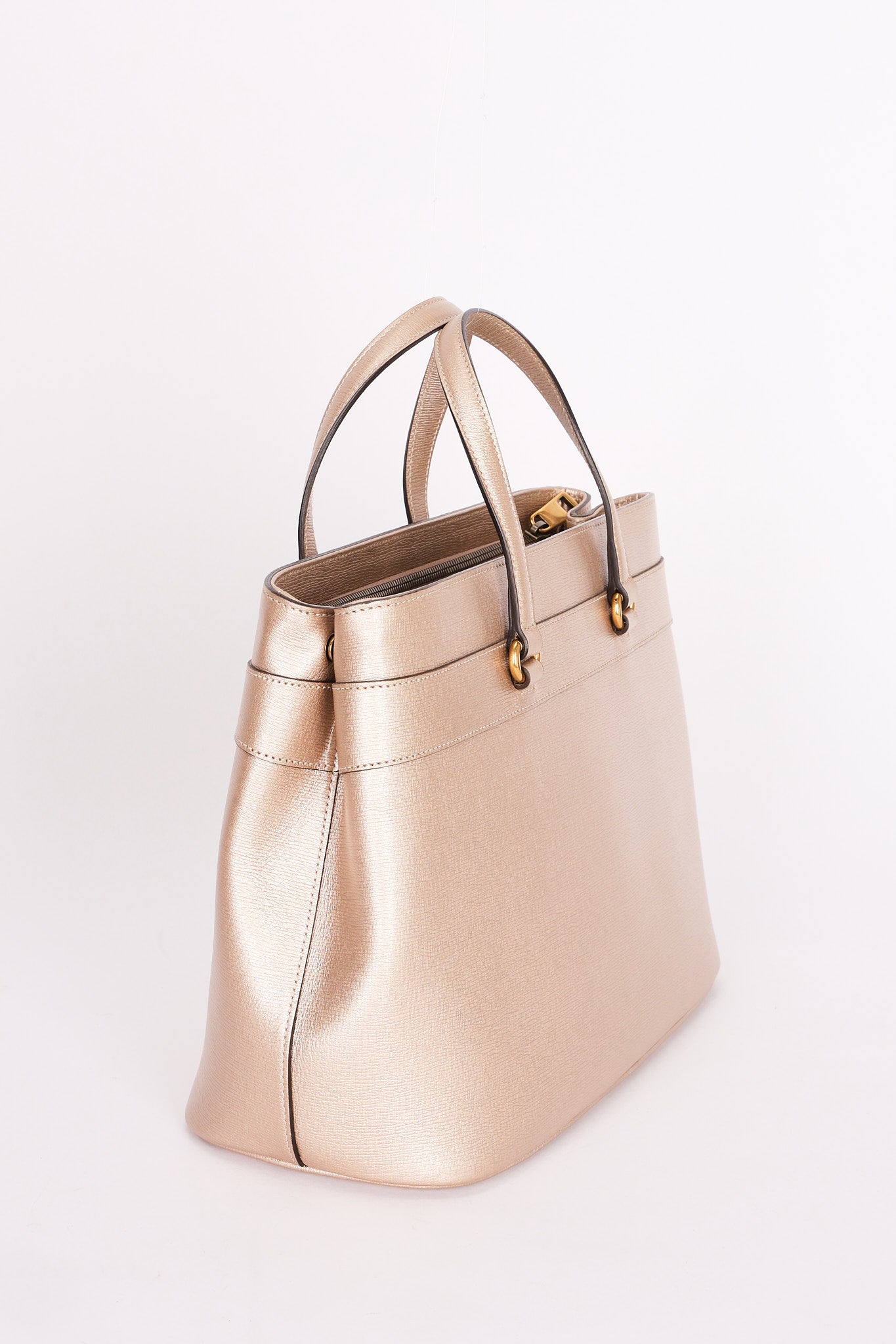 Gucci Bright Bit Convertible Tote Metallic Beige