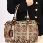Fendi Zucchino Studded Boston Bag