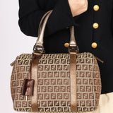 Fendi Zucchino Studded Boston Bag