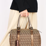 Fendi Zucchino Studded Boston Bag