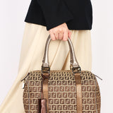 Fendi Zucchino Studded Boston Bag