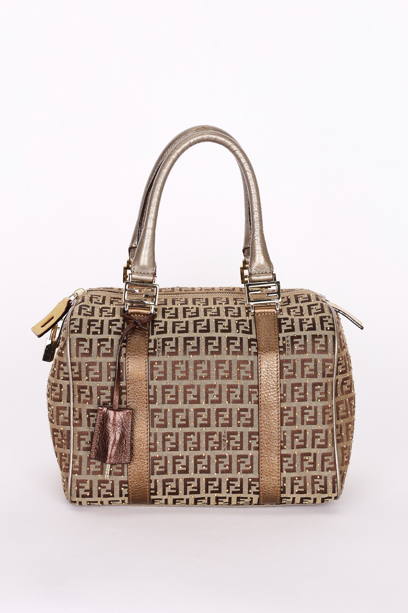 Fendi Zucchino Studded Boston Bag