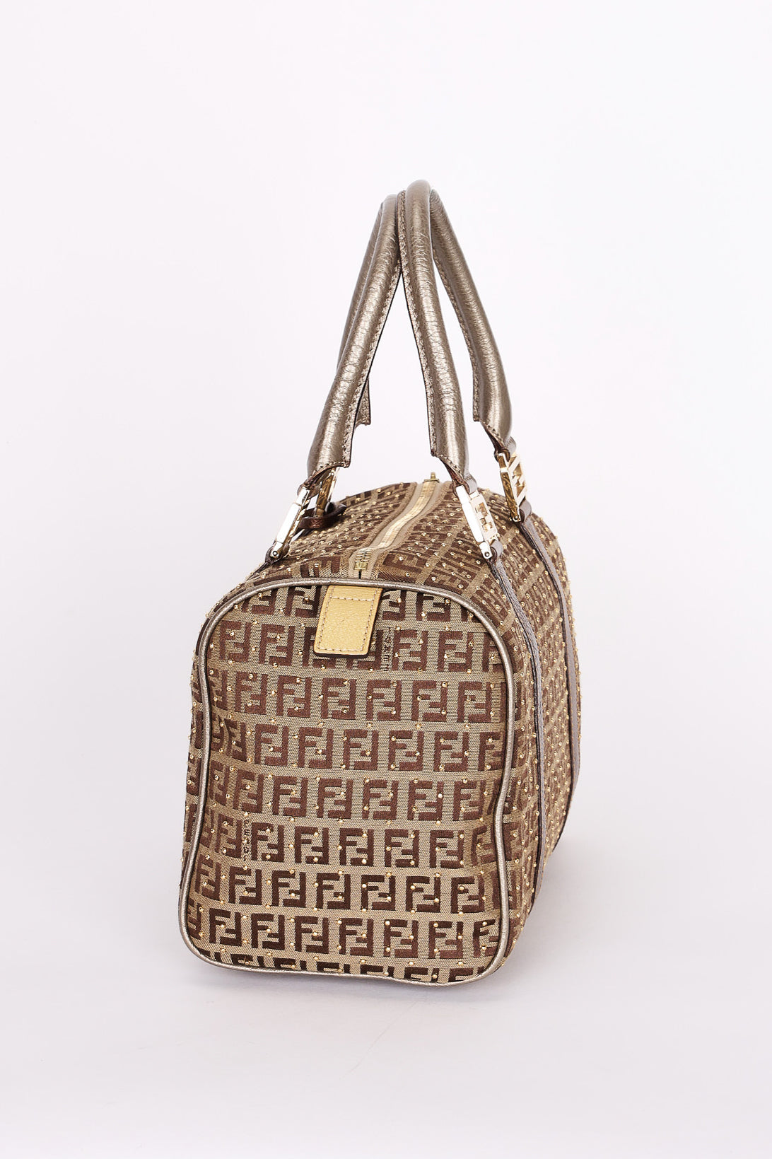 Fendi Zucchino Studded Boston Bag