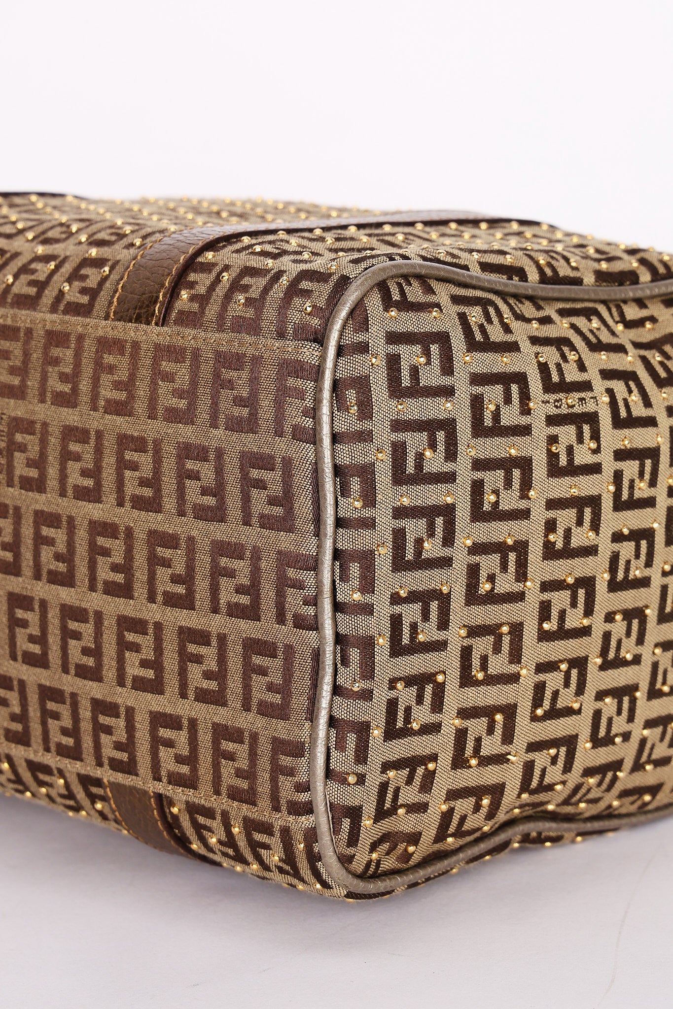 Fendi Zucchino Studded Boston Bag