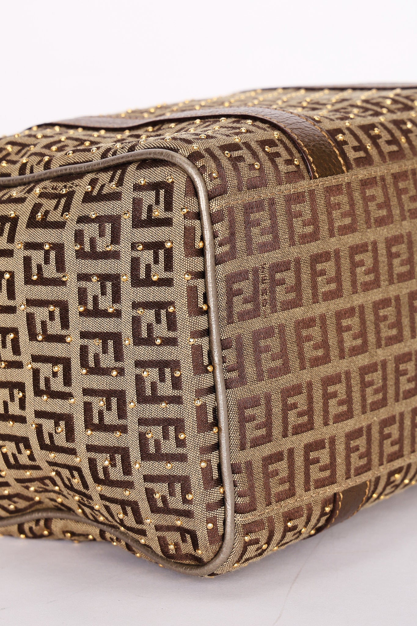 Fendi Zucchino Studded Boston Bag