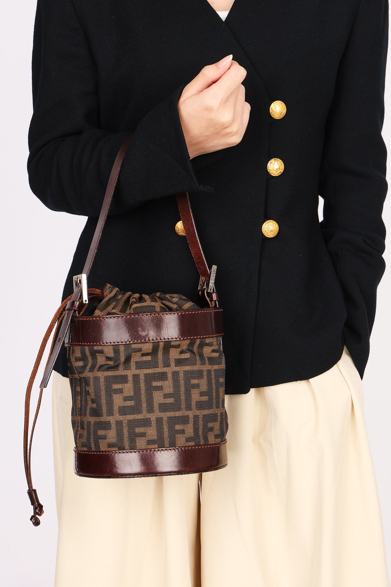 Fendi Zucca Drawstring Bucket Bag
