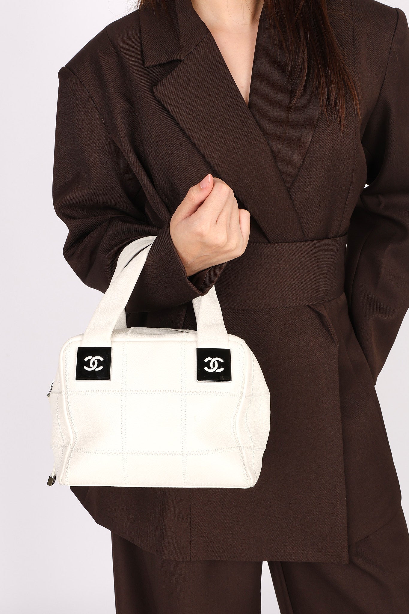 Chanel Chocolate Bar Bowler Bag Marshmallow Cerf 2004 DSHW