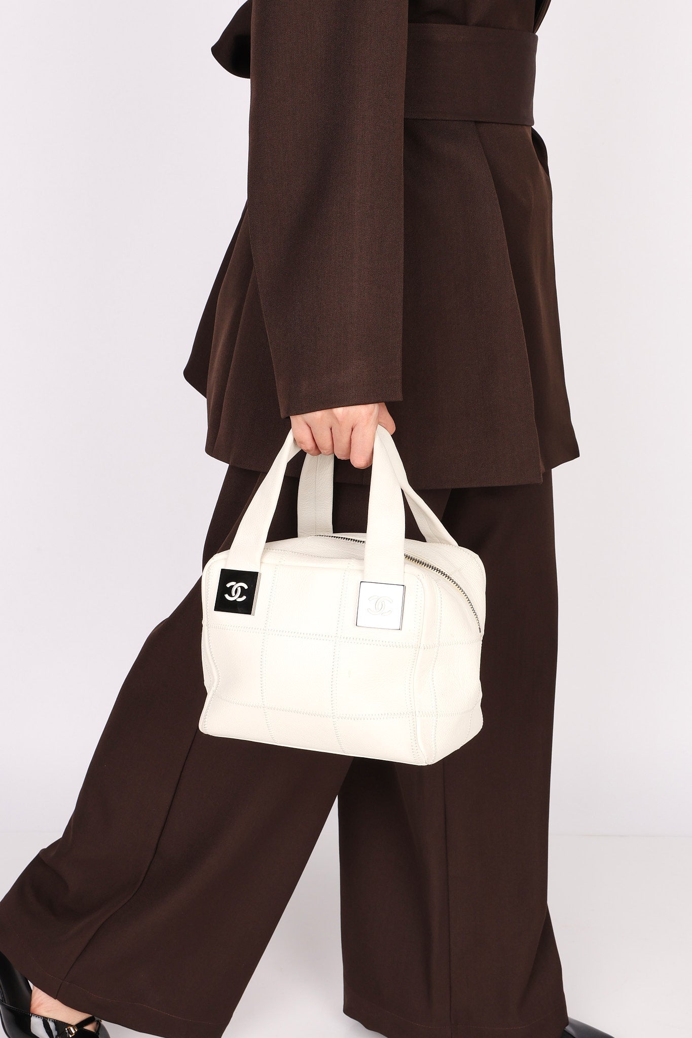 Chanel Chocolate Bar Bowler Bag Marshmallow Cerf 2004 DSHW
