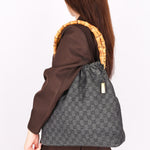 Gucci Monogram Denim Curtain Bamboo Top Handle Bag 1999