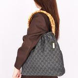 Gucci Monogram Denim Curtain Bamboo Top Handle Bag 1999