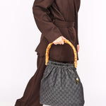 Gucci Monogram Denim Curtain Bamboo Top Handle Bag 1999