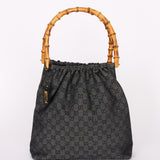Gucci GG Denim Monogram Bamboo Top Handle Bag 1999