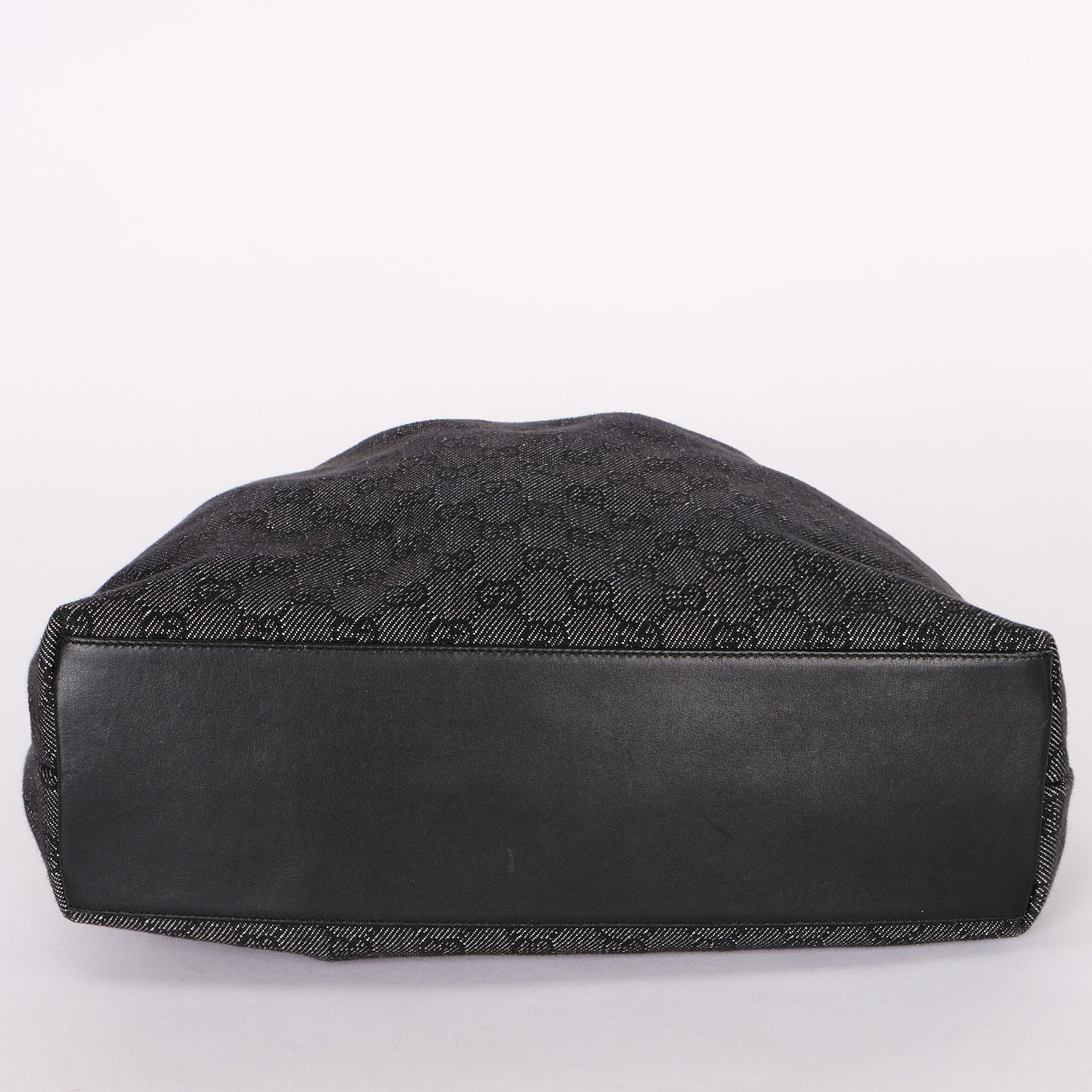 GUCCI Bamboo GG Monogram Denim Shoulder Bag Hand Bag Black