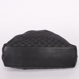 GUCCI Bamboo GG Monogram Denim Shoulder Bag Hand Bag Black