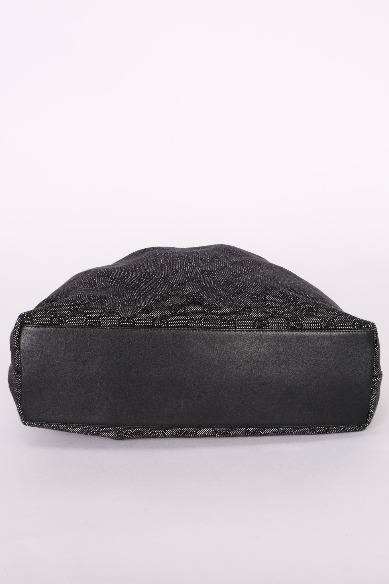 GUCCI Bamboo GG Monogram Denim Shoulder Bag Hand Bag Black