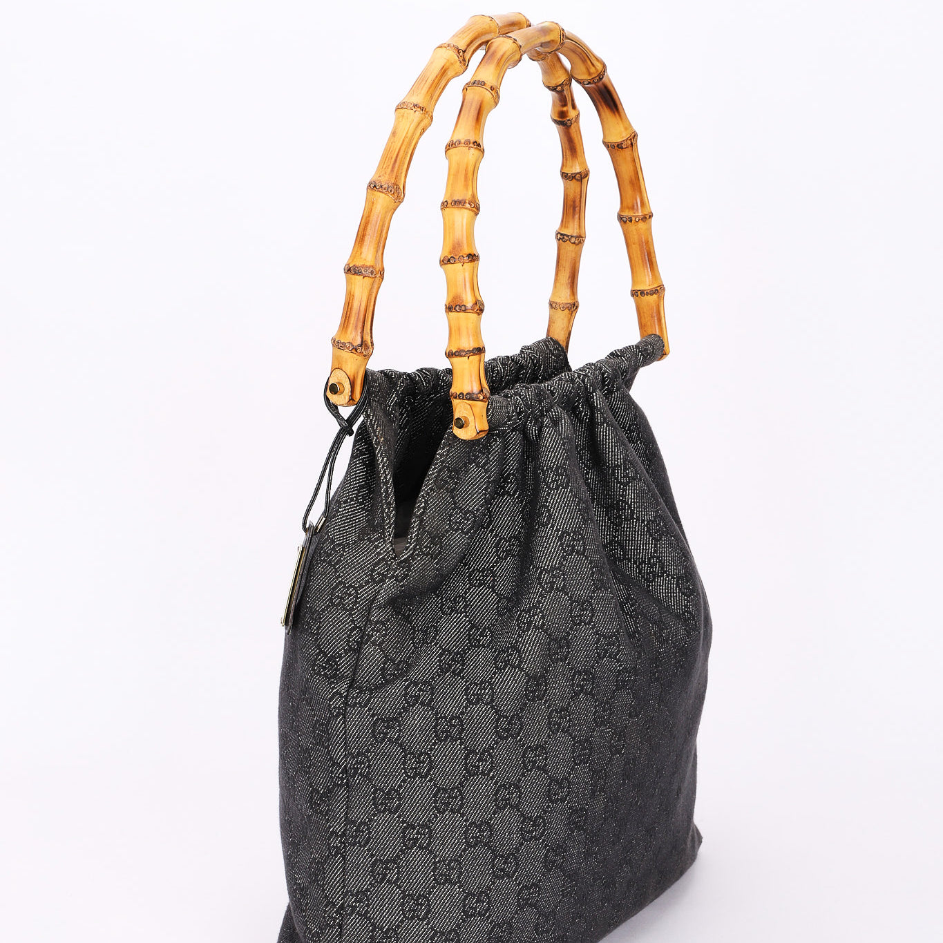 Gucci GG Denim Monogram Bamboo Top Handle Bag 1999