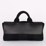 HERMES Valparaiso Long PM Toile Chevron Leather Hand Bag Black