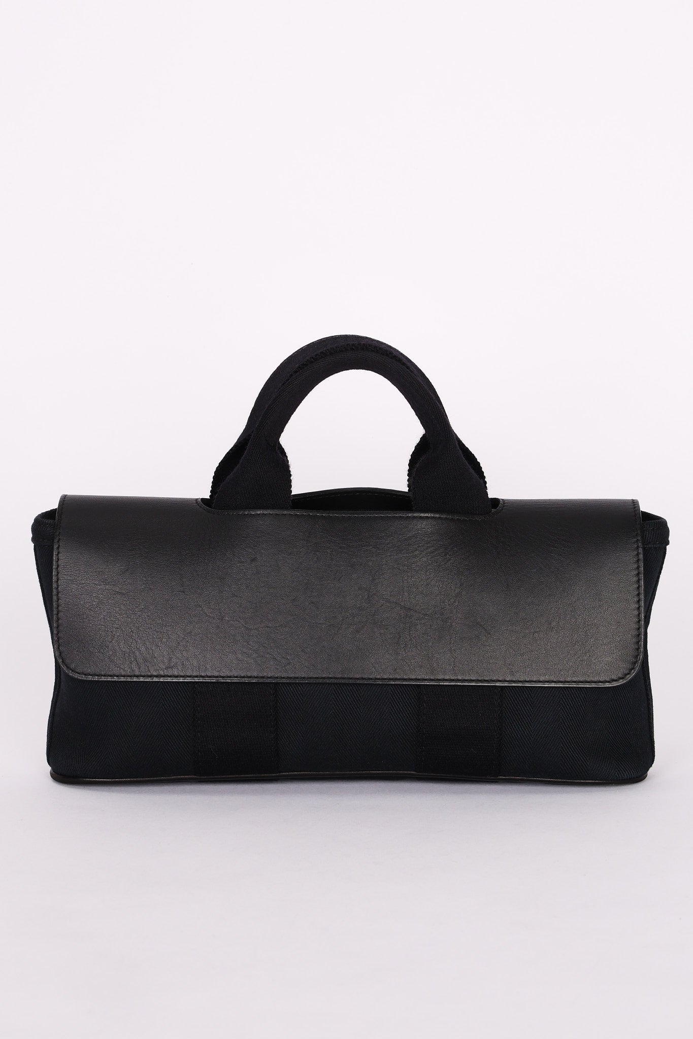 HERMES Valparaiso Long PM Toile Chevron Leather Hand Bag Black
