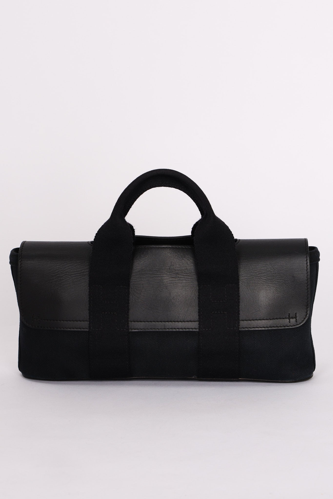 HERMES Valparaiso Long PM Toile Chevron Leather Hand Bag Black