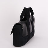 HERMES Valparaiso Long PM Toile Chevron Leather Hand Bag Black