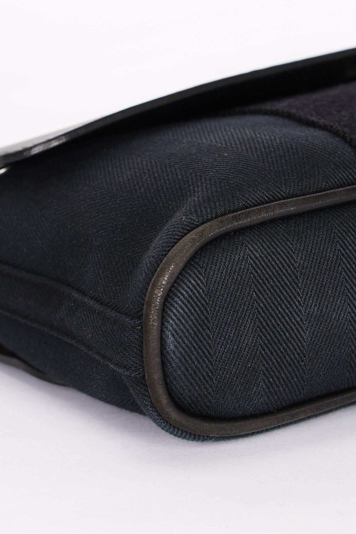 HERMES Valparaiso Long PM Toile Chevron Leather Hand Bag Black