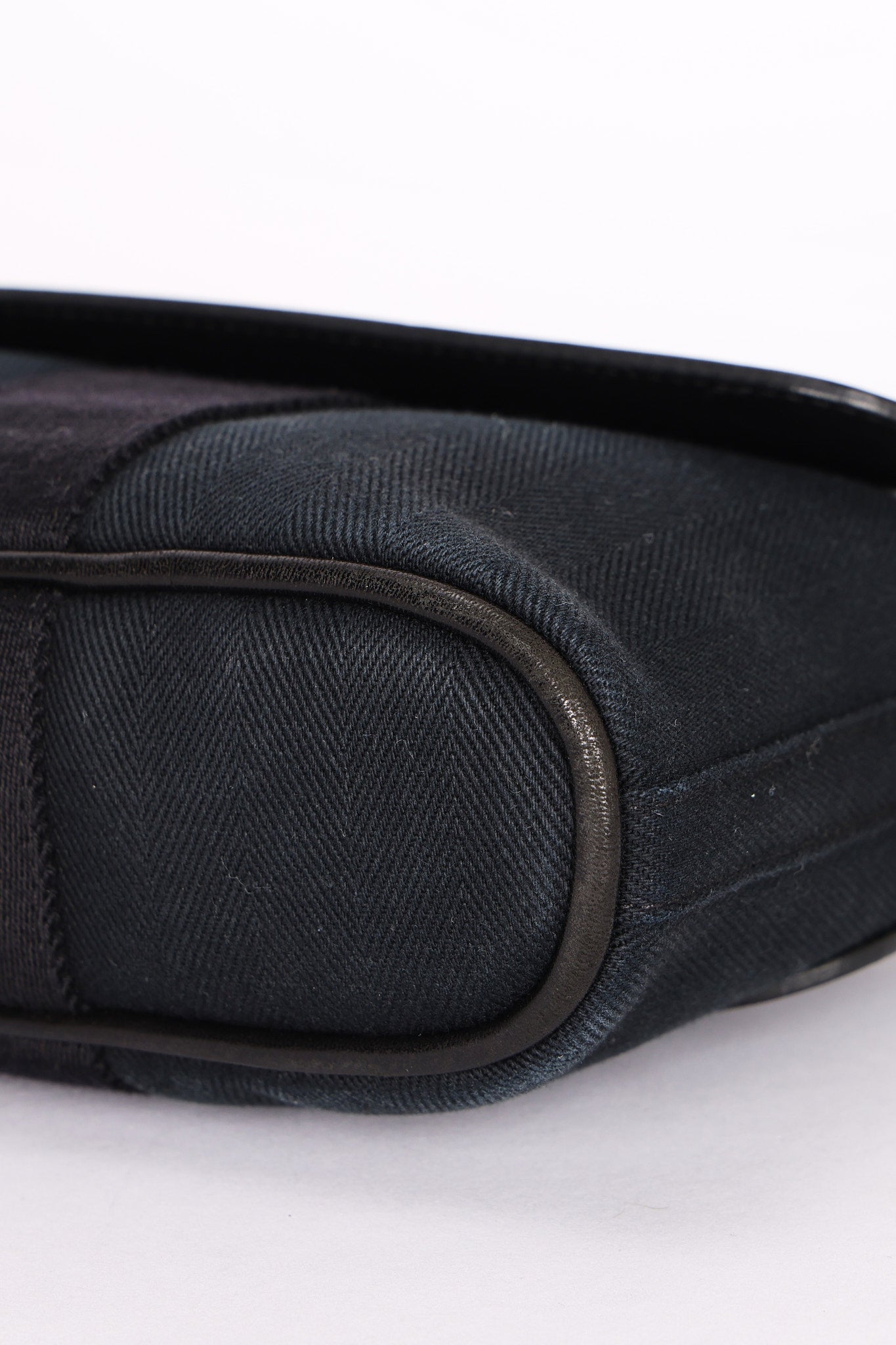 HERMES Valparaiso Long PM Toile Chevron Leather Hand Bag Black