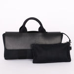 HERMES Valparaiso Long PM Toile Chevron Leather Hand Bag Black