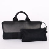 HERMES Valparaiso Long PM Toile Chevron Leather Hand Bag Black
