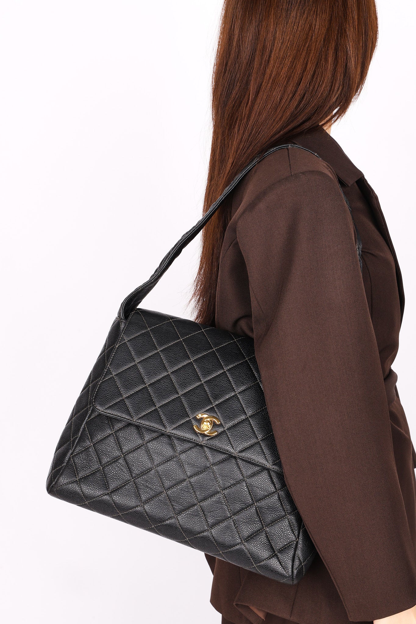 Chanel Kelly Shoulder Bag Black Caviar 1996 24K GP