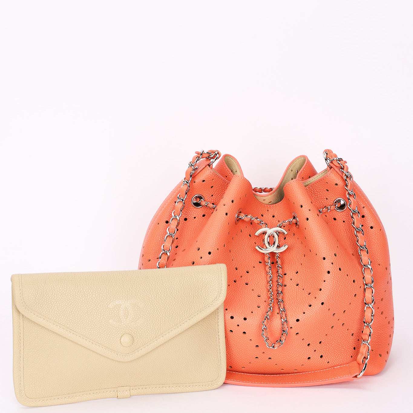 Chanel Perforated Bucket Bag Coral Caviar SHW
