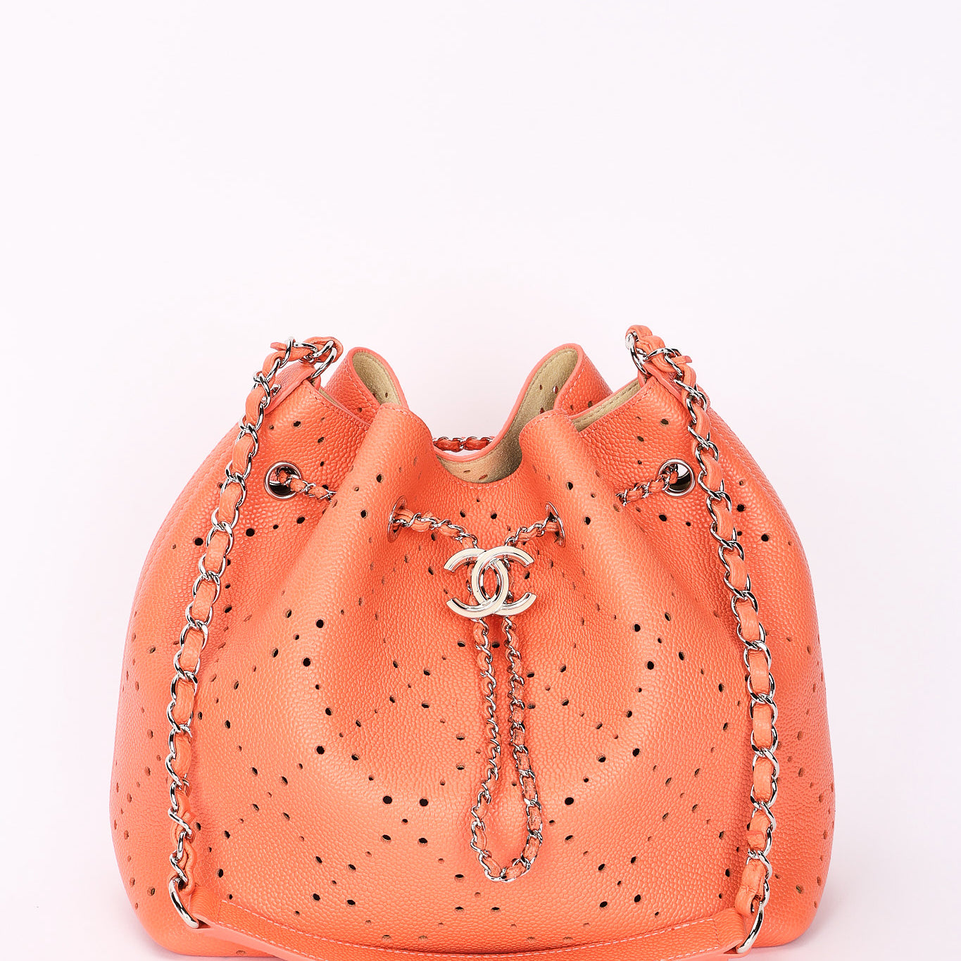 Chanel Perforated Bucket Bag Coral Caviar SHW