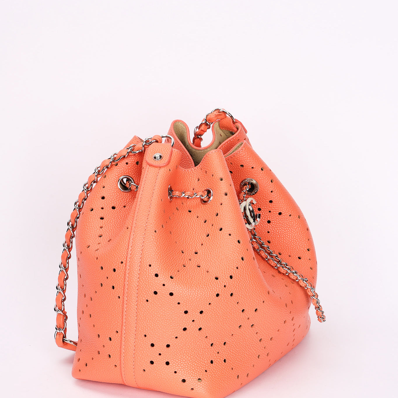 Chanel Perforated Bucket Bag Coral Caviar SHW