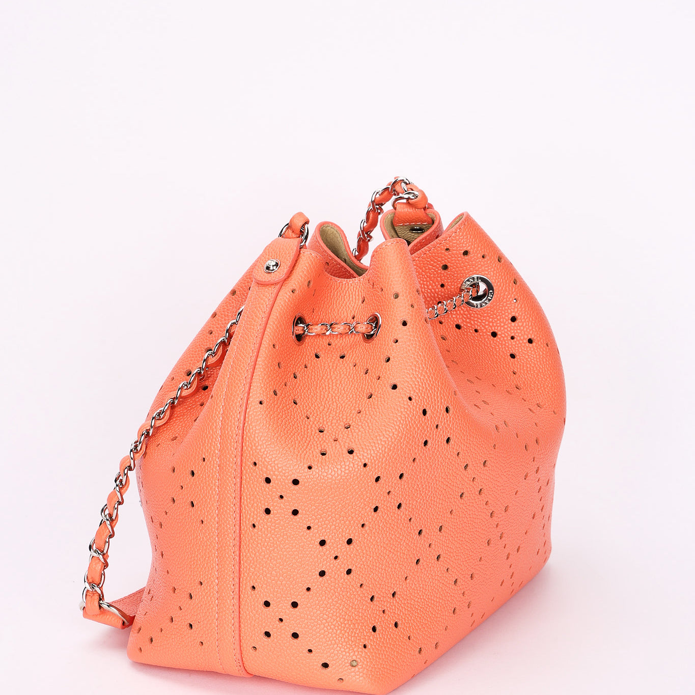 Chanel Perforated Bucket Bag Coral Caviar SHW