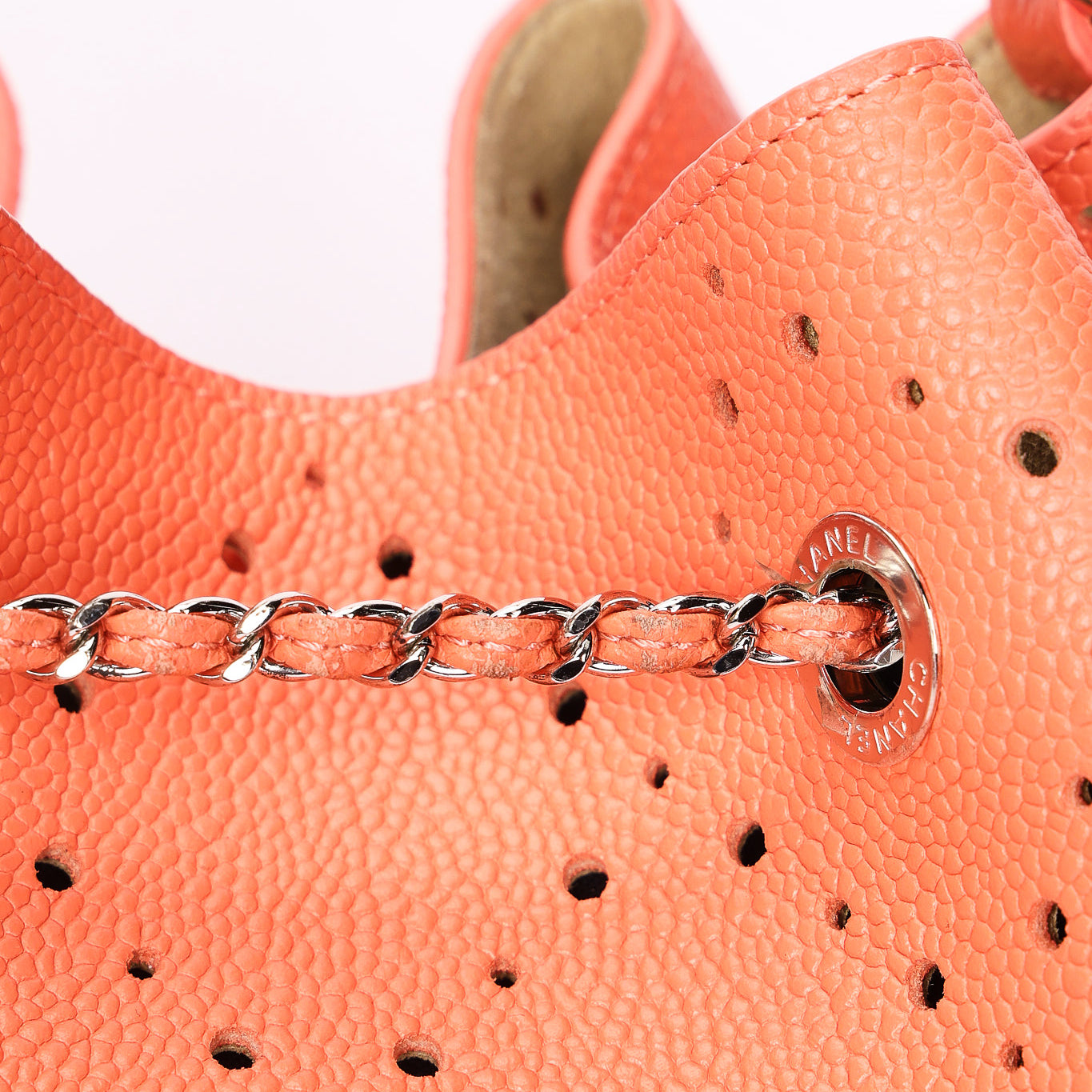Chanel Perforated Bucket Bag Coral Caviar SHW