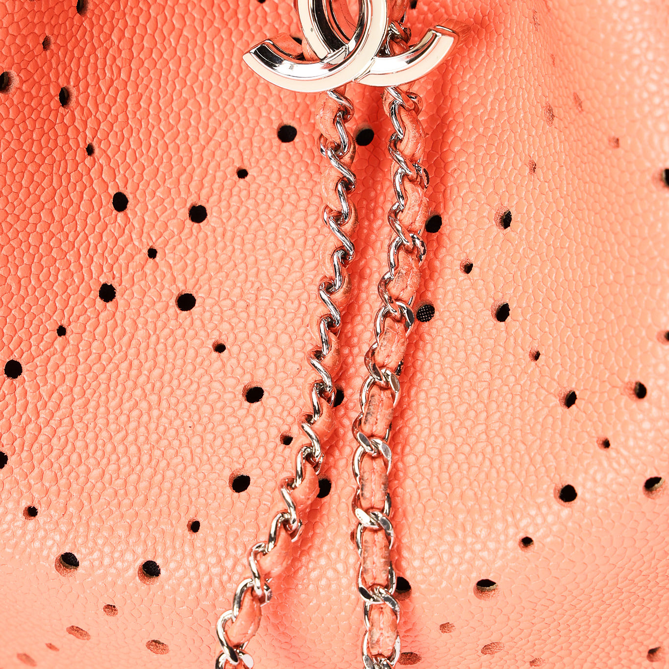 Chanel Perforated Bucket Bag Coral Caviar SHW