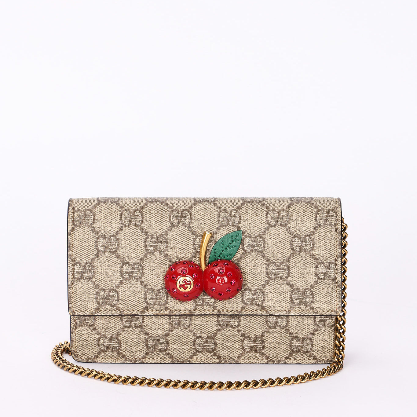 Gucci Monogram Supreme Cherry Clutch on Chain