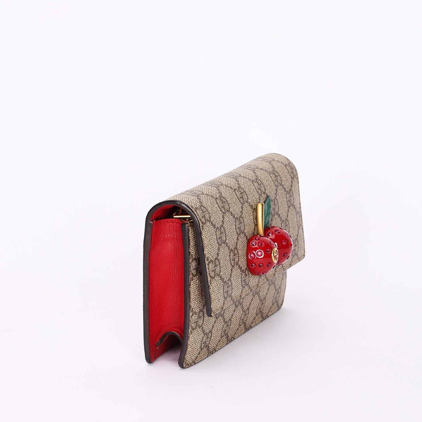 Gucci Monogram Supreme Cherry Clutch on Chain