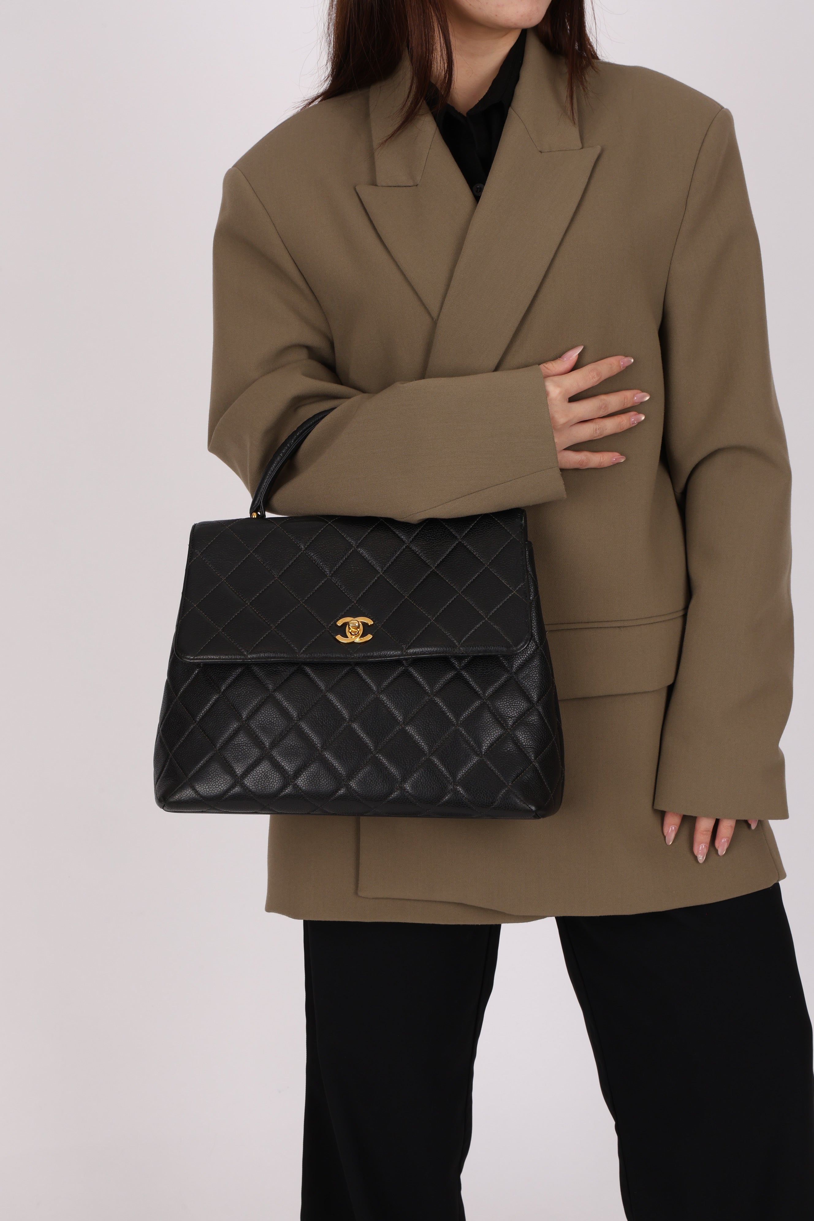 Chanel Kelly Top Handle Black Caviar 2005 24K GP (DONE)