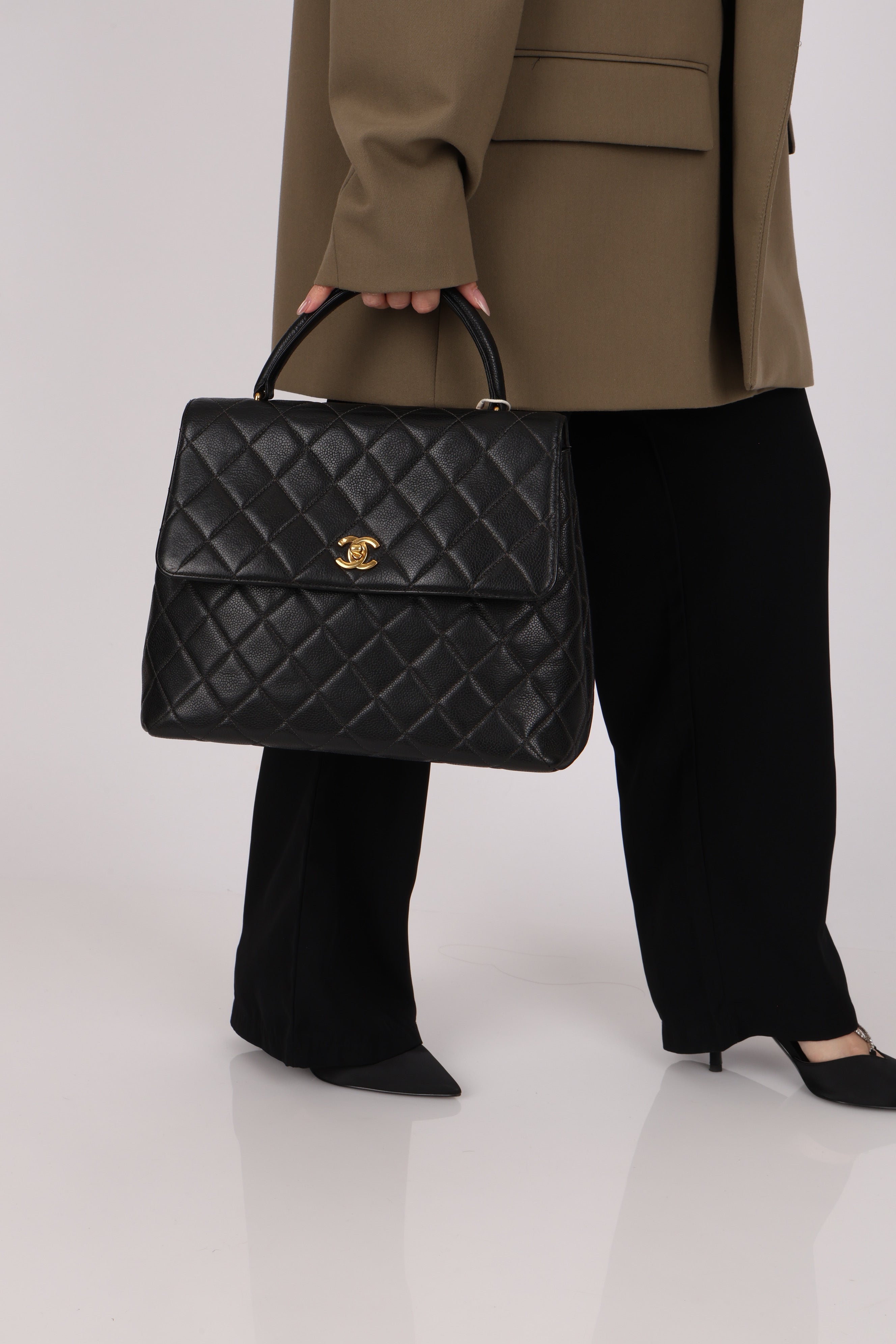Chanel Kelly Top Handle Black Caviar 2005 24K GP (DONE)